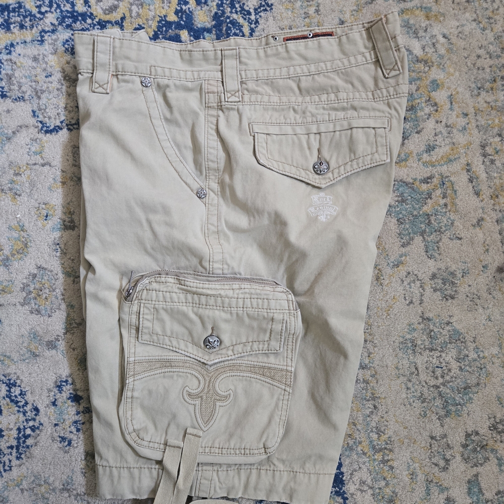 Rock Revival Tan Cargo Shorts Relaxed Fit Cotton